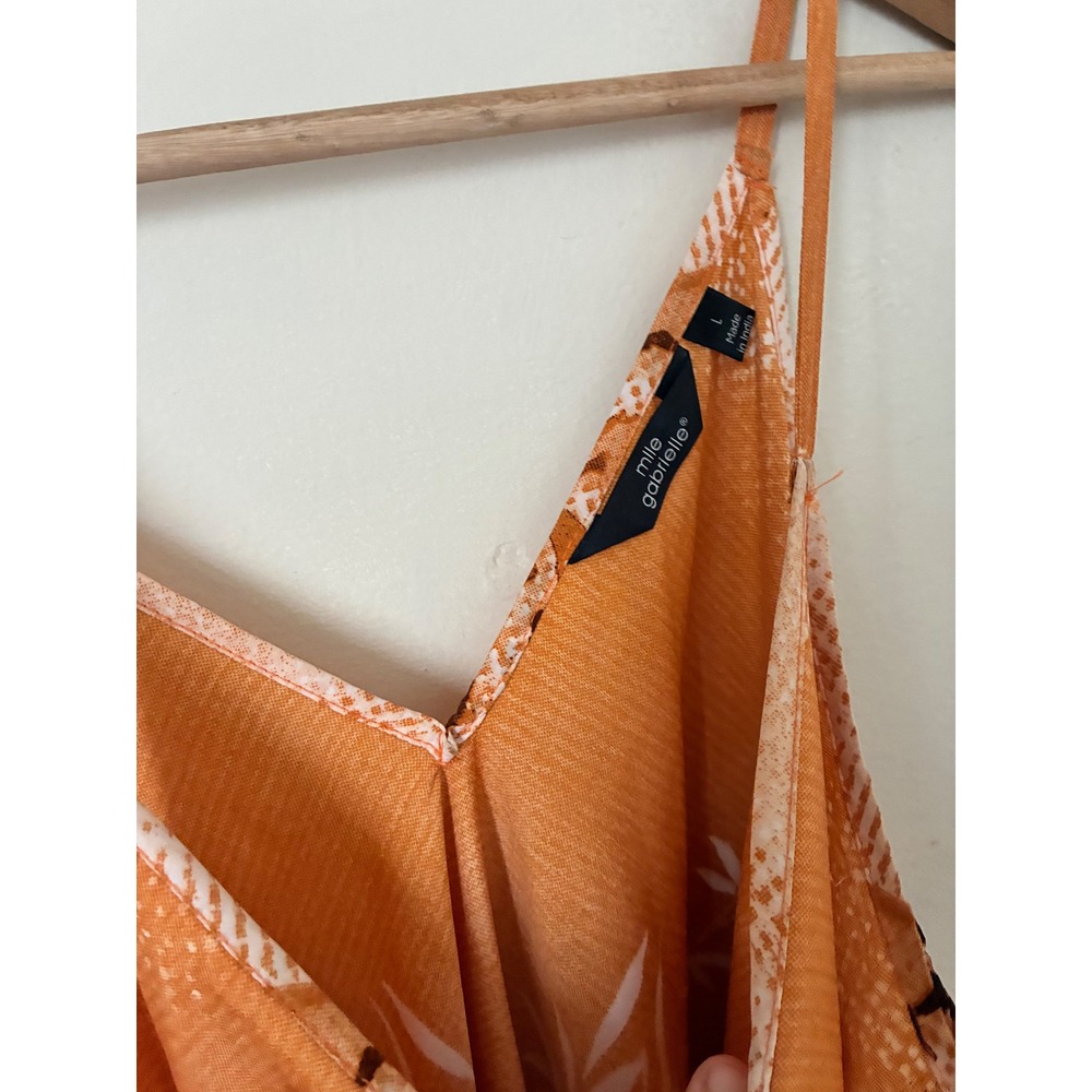 Mlle Gabriell Orange Brown Floral Scarf Print Handkerchief Hem Dress L Boho - Picture 3 of 8